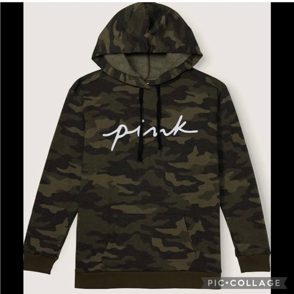 VS PINK CAMO SCRIPT CAMPUS HOODIE